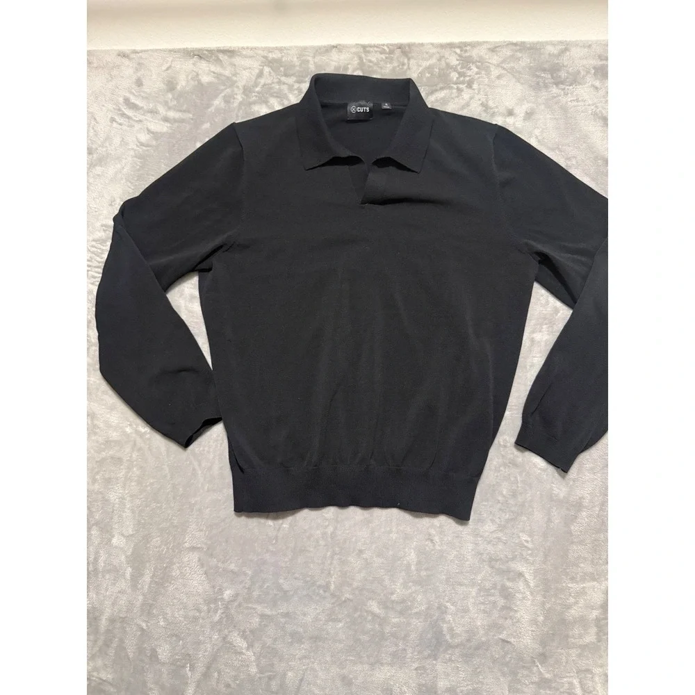 Cuts Polo Sweater Mens XL Black Long Sleeve Knit Pullover Top